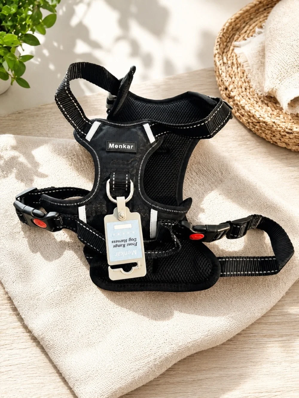 New Menkar Front Range Dog Harness Large Black Reflective Padded Adjustable